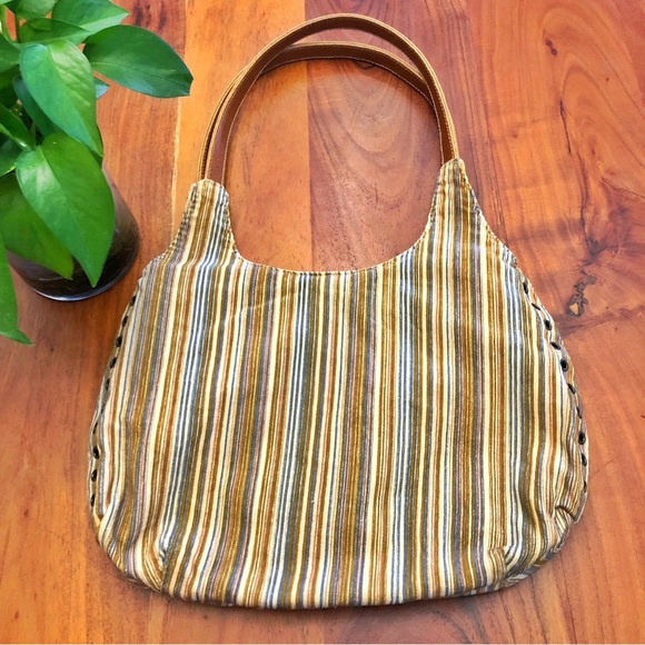 ALDO Y2K Multicolored Strips Corduroy Neutral Tone Festival Roomy Shoulder Bag - Picture 9 of 12